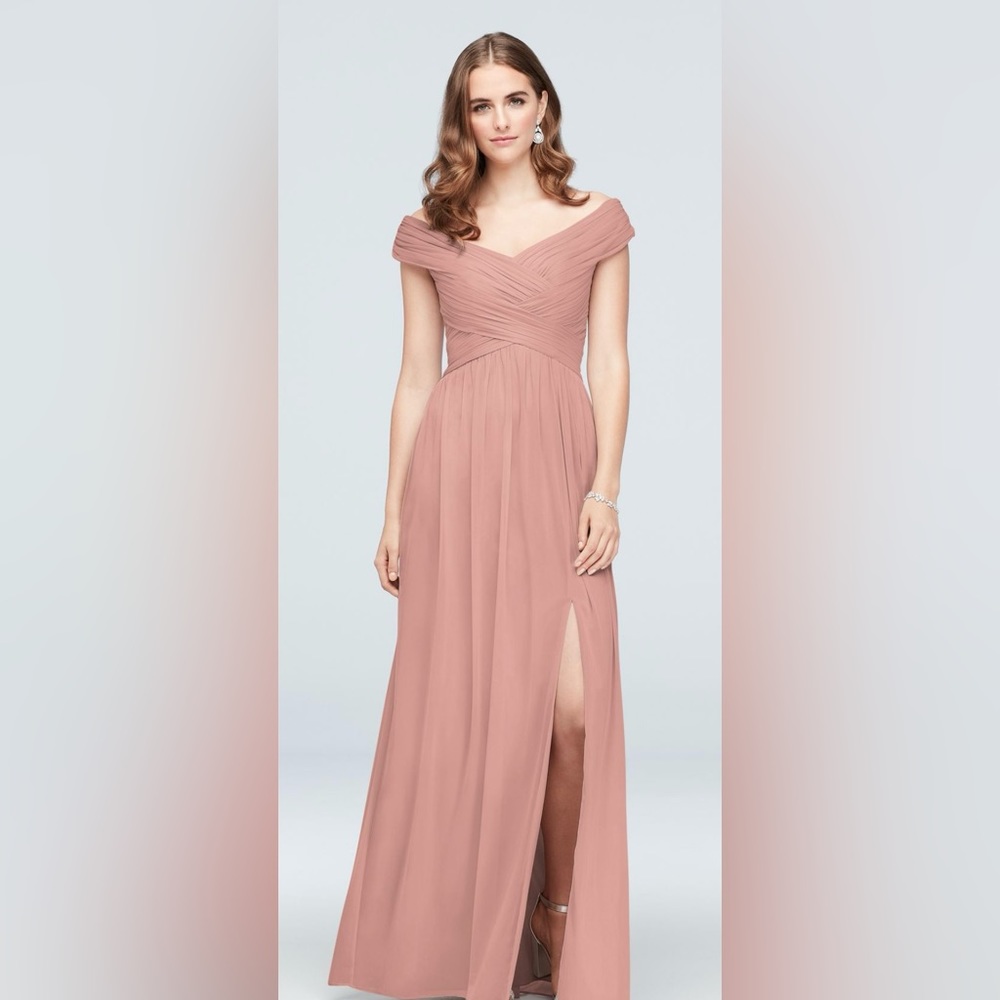 David’s Bridal Crisscross off-the-shoulder mesh Bridesmaid Dress